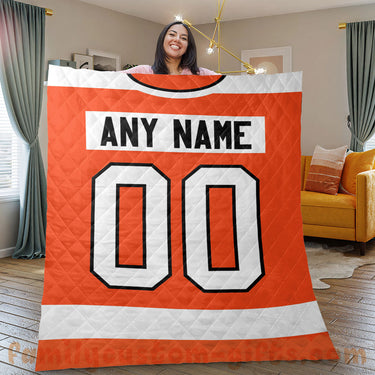 Custom Premium Quilt Blanket Philadelphia Jersey Ice Hockey Personalized Quilt Gifts for Her & Him
